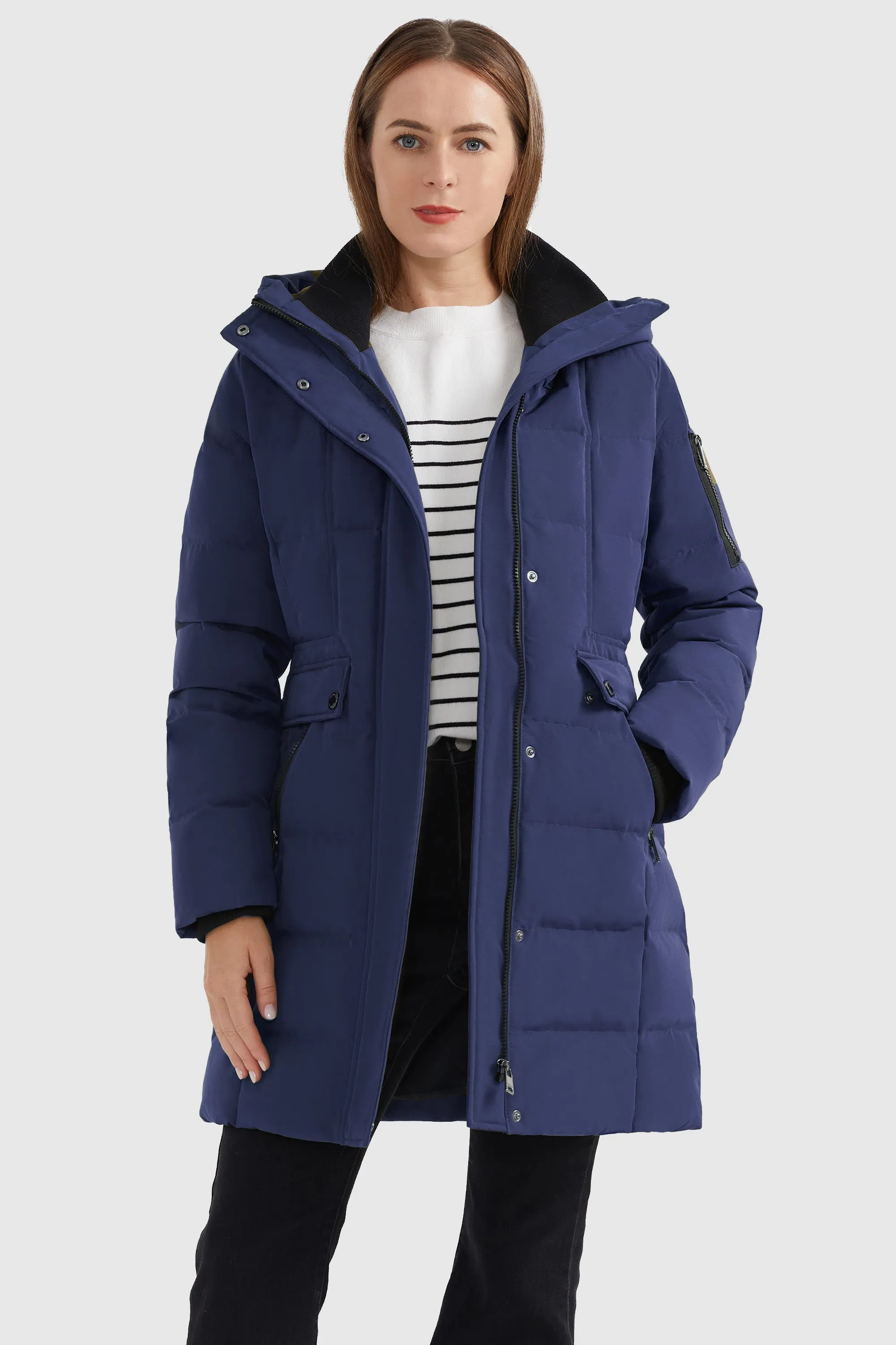 Mid Length Slant Pocket Puffer Jacket