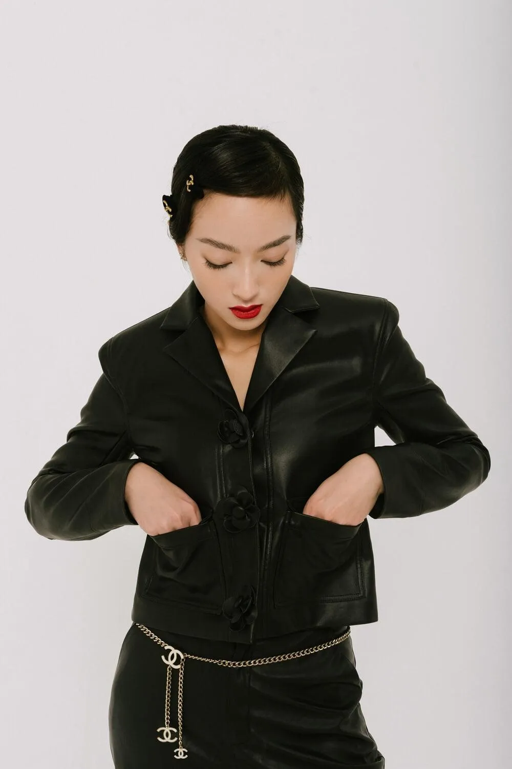 Milani Structured Notch Lapel Leather Jacket