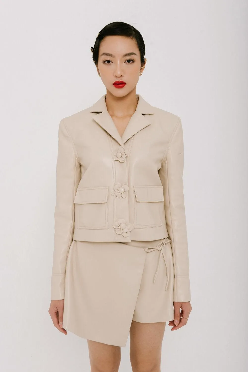 Milani Structured Notch Lapel Leather Jacket