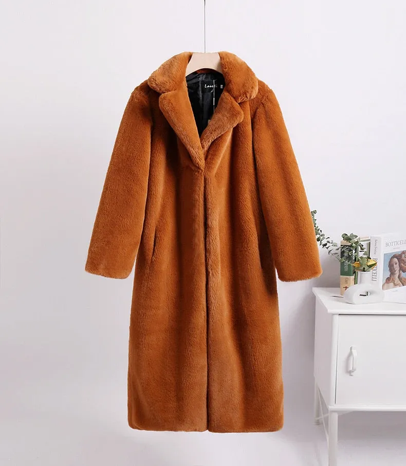 Mink Fleece Faux Fur Stitching Contrast Color Trench Coat for Women (9 colors)