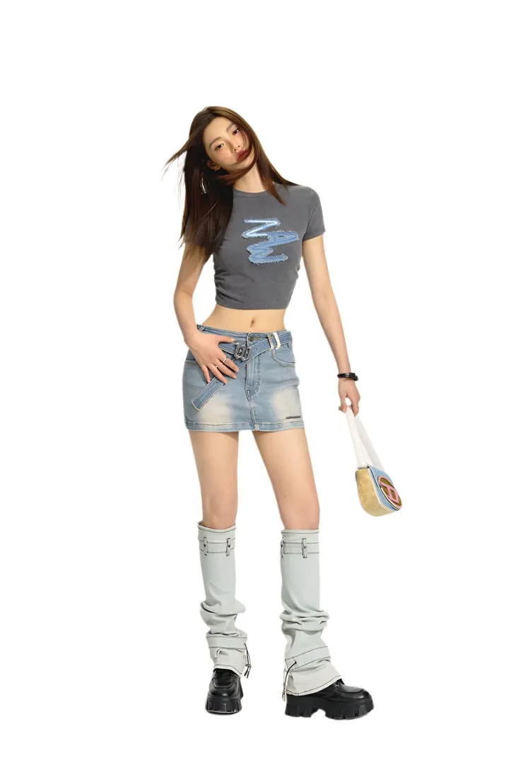 Mirage Washed Grey Crop Top T-shirt