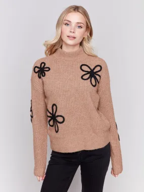 Mock Neck Floral Sweater - Truffle