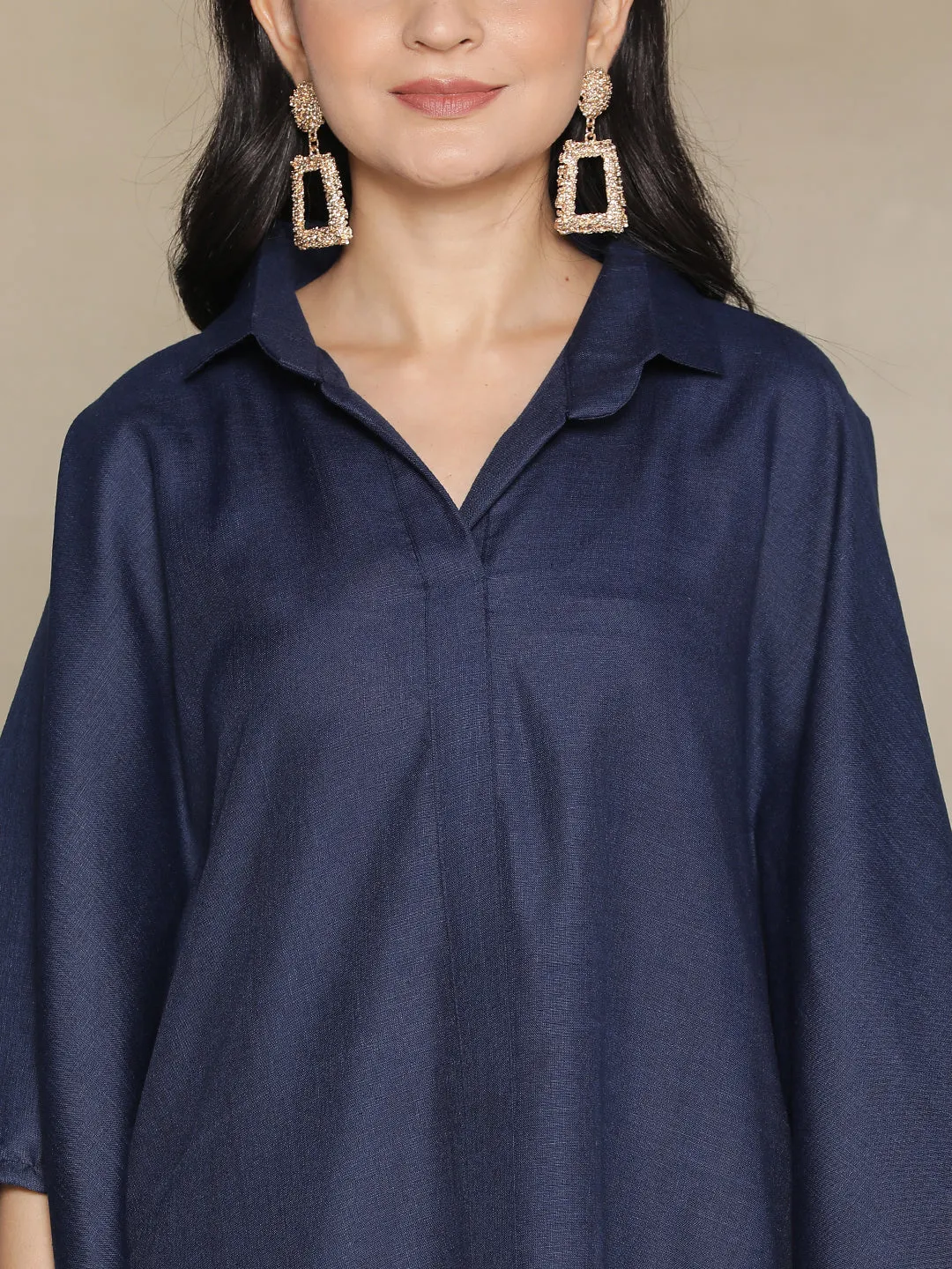 Navy CottonSlub ShirtKaftan