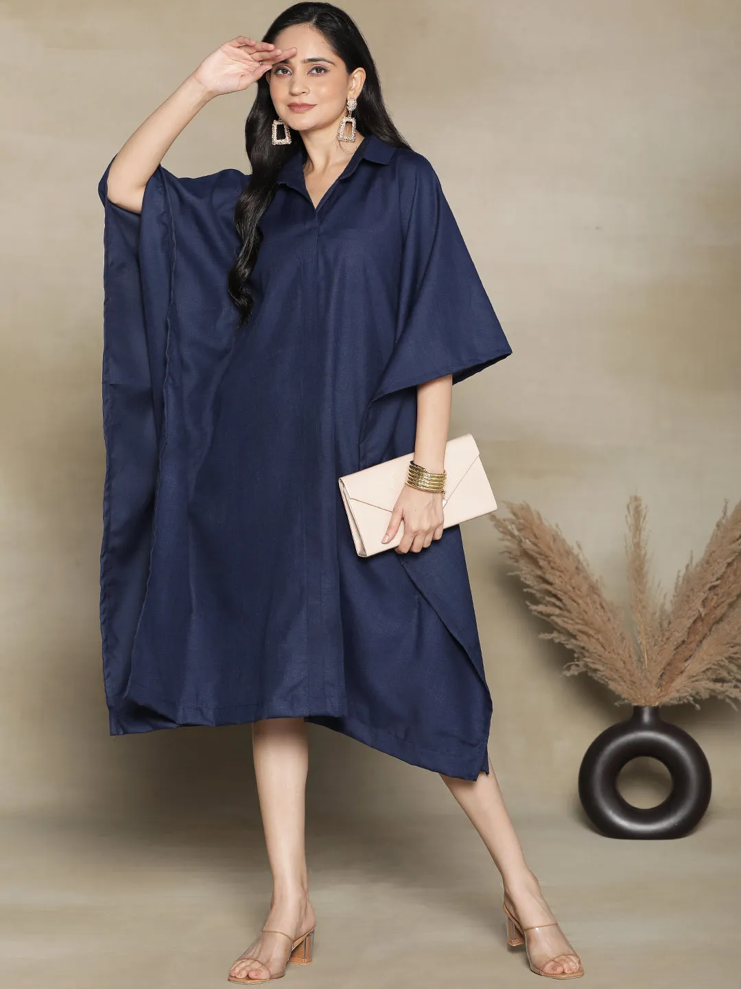 Navy CottonSlub ShirtKaftan