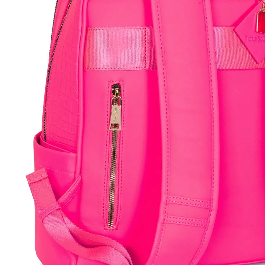 Neon Pink Apollo 2 Faux Crocodile Skin Backpack & Rolling Duffle Bag