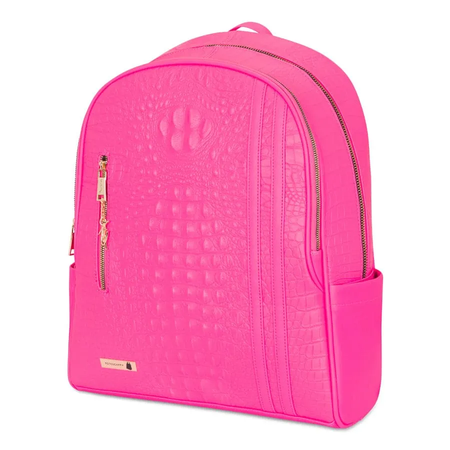 Neon Pink Apollo 2 Faux Crocodile Skin Backpack & Rolling Duffle Bag