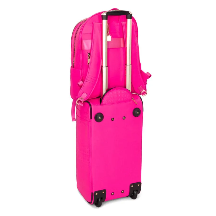 Neon Pink Apollo 2 Faux Crocodile Skin Backpack & Rolling Duffle Bag