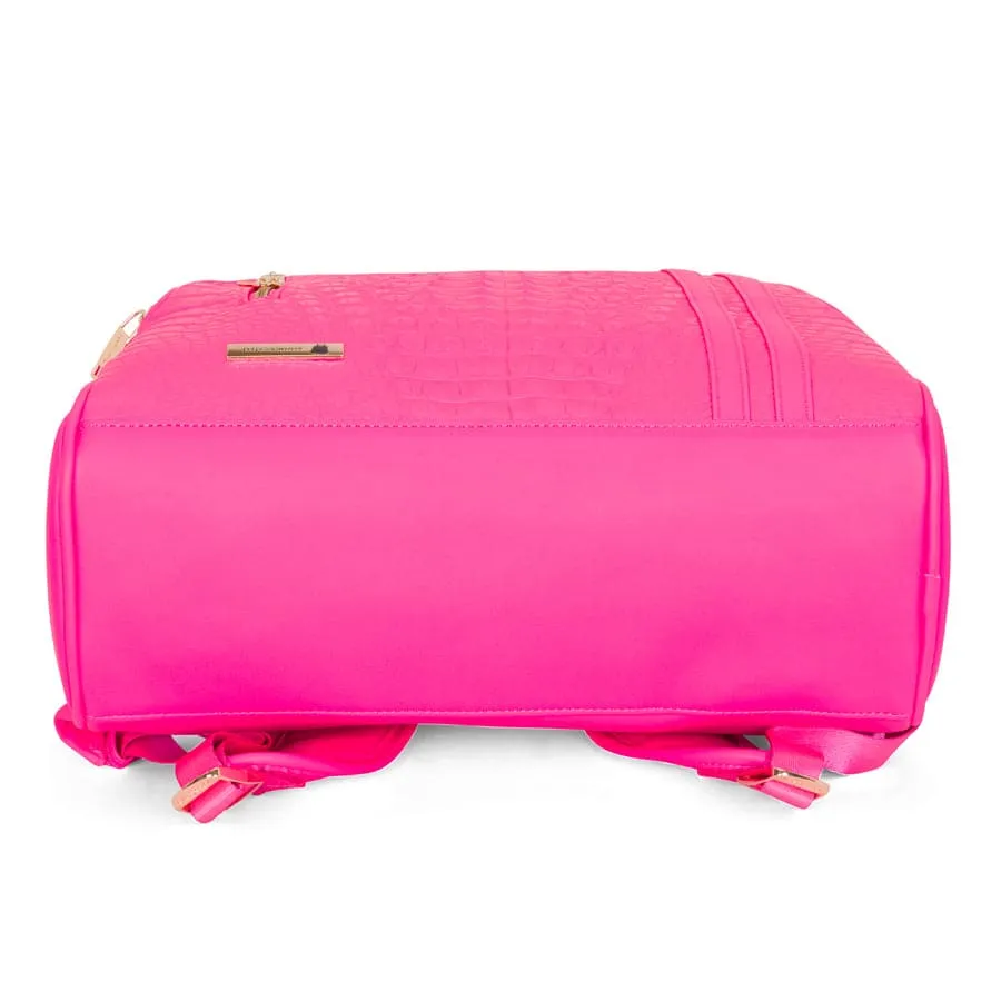 Neon Pink Apollo 2 Faux Crocodile Skin Backpack & Rolling Duffle Bag