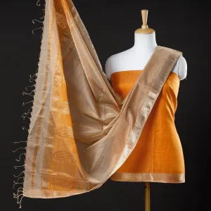 Orange - 2pc Maheshwari Silk Cotton Handloom Tissue Zari Work Suit Material Set