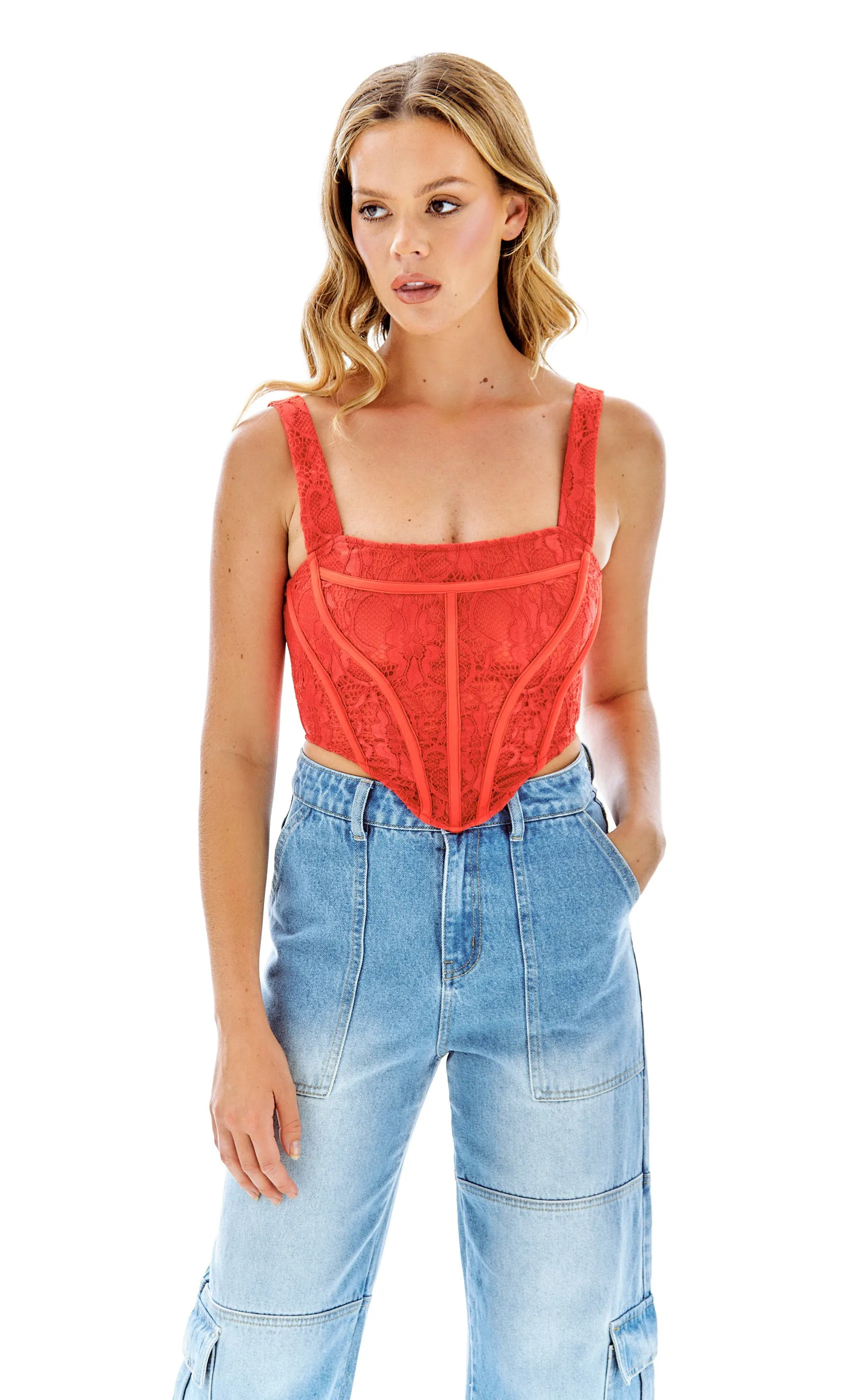 Orange Lace Corset Top