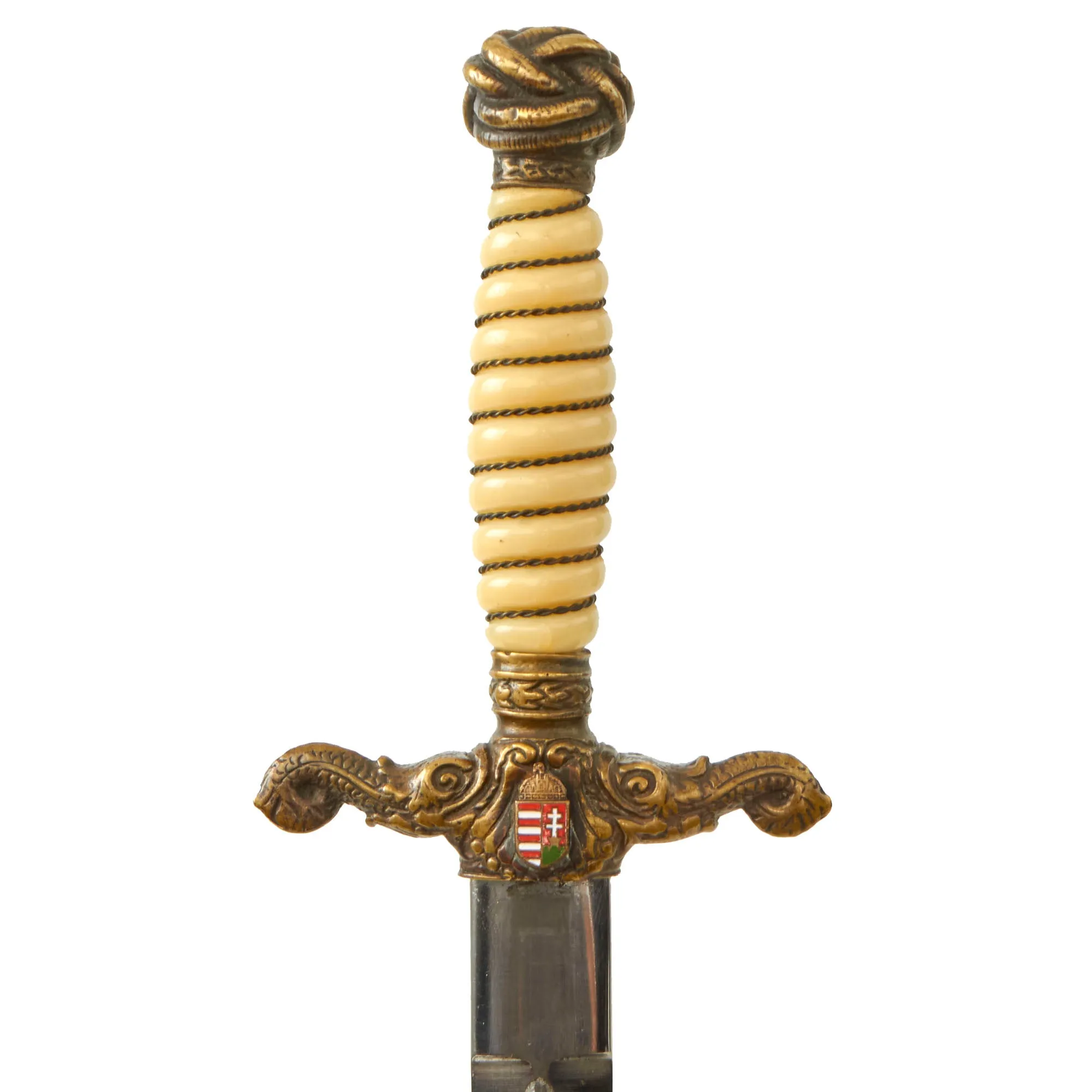 Original Hungarian Early WWII Era Kingdom of Hungary Naval Officer Dress Dagger With Ornate Blade and Brass Scabbard