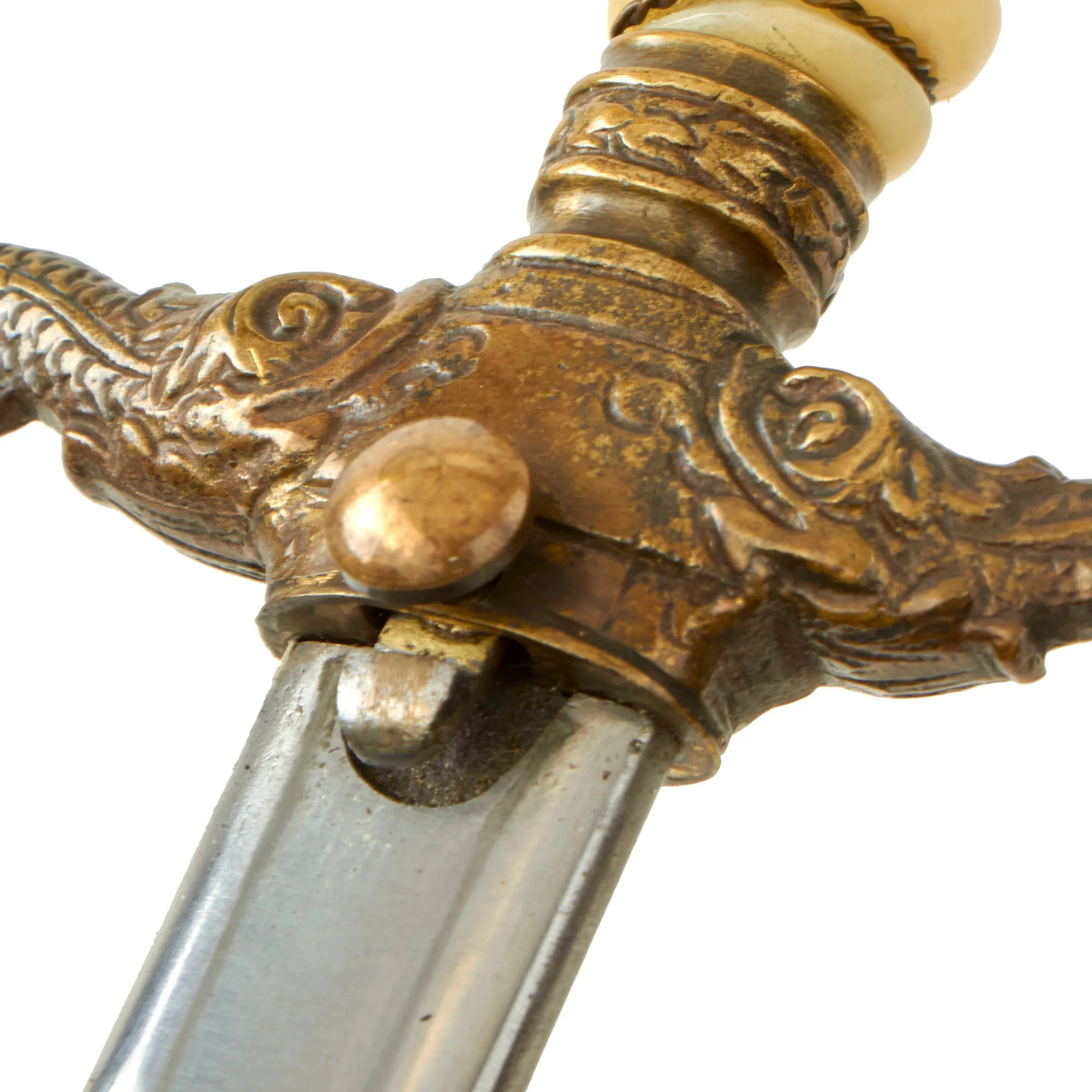 Original Hungarian Early WWII Era Kingdom of Hungary Naval Officer Dress Dagger With Ornate Blade and Brass Scabbard