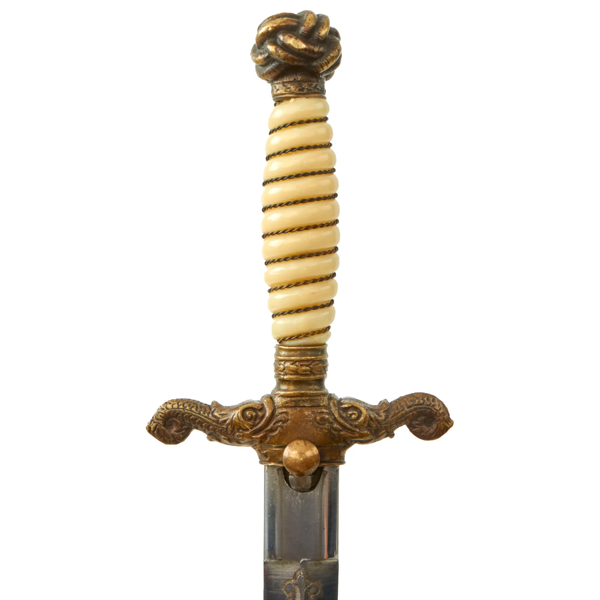 Original Hungarian Early WWII Era Kingdom of Hungary Naval Officer Dress Dagger With Ornate Blade and Brass Scabbard