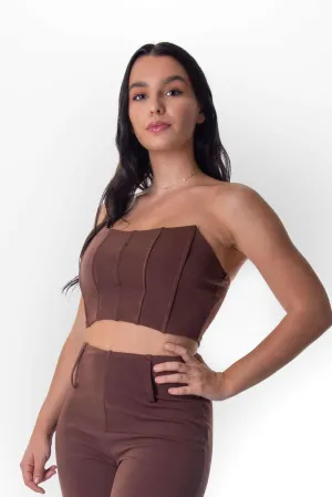 Panelled Bandeau Crop Top in Brown