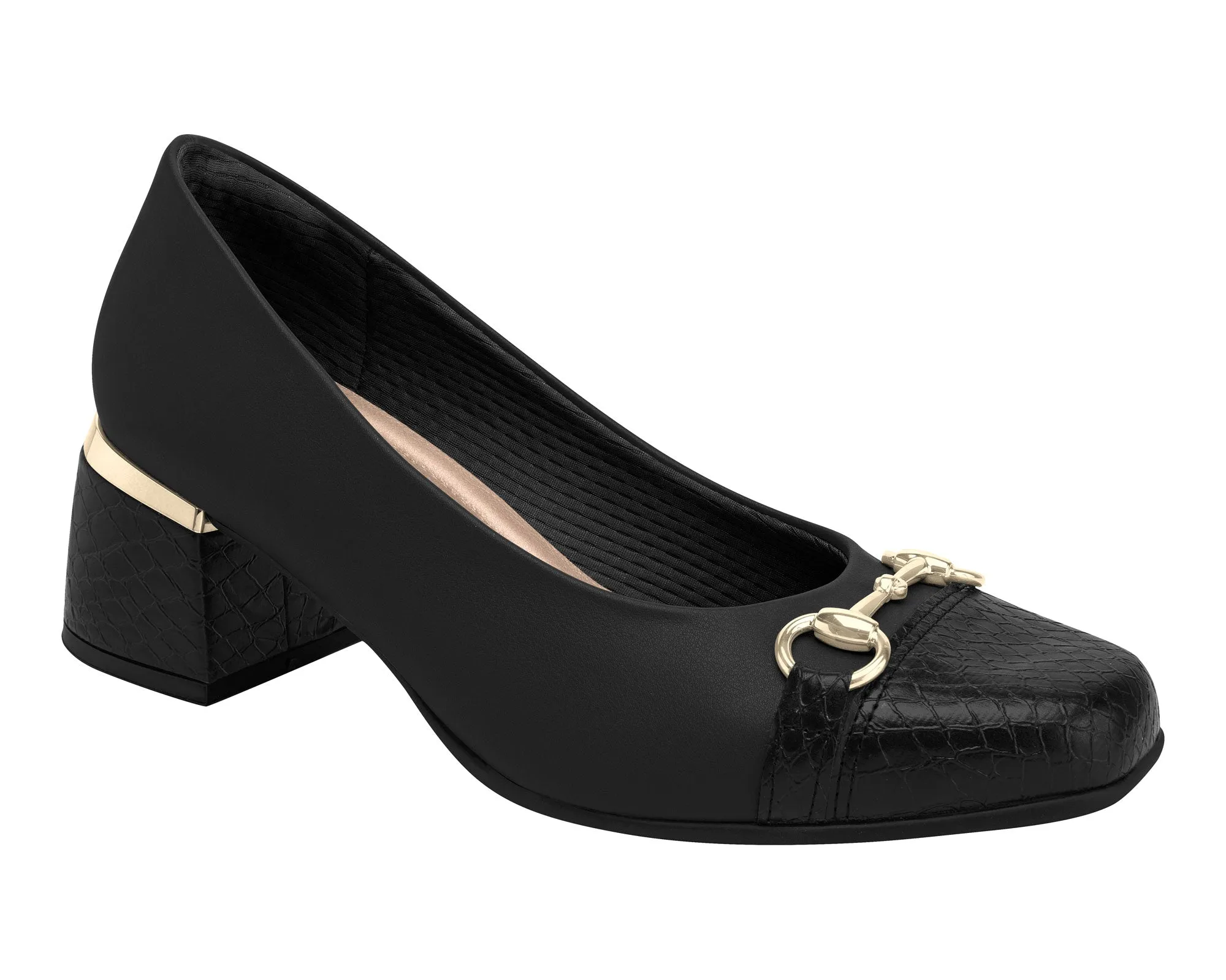 Piccadilly Ref: 748026 Court Shoe in a wide feet-friendly stretch material, featuring a medium heel and a sophisticated lizzard texture in black color.