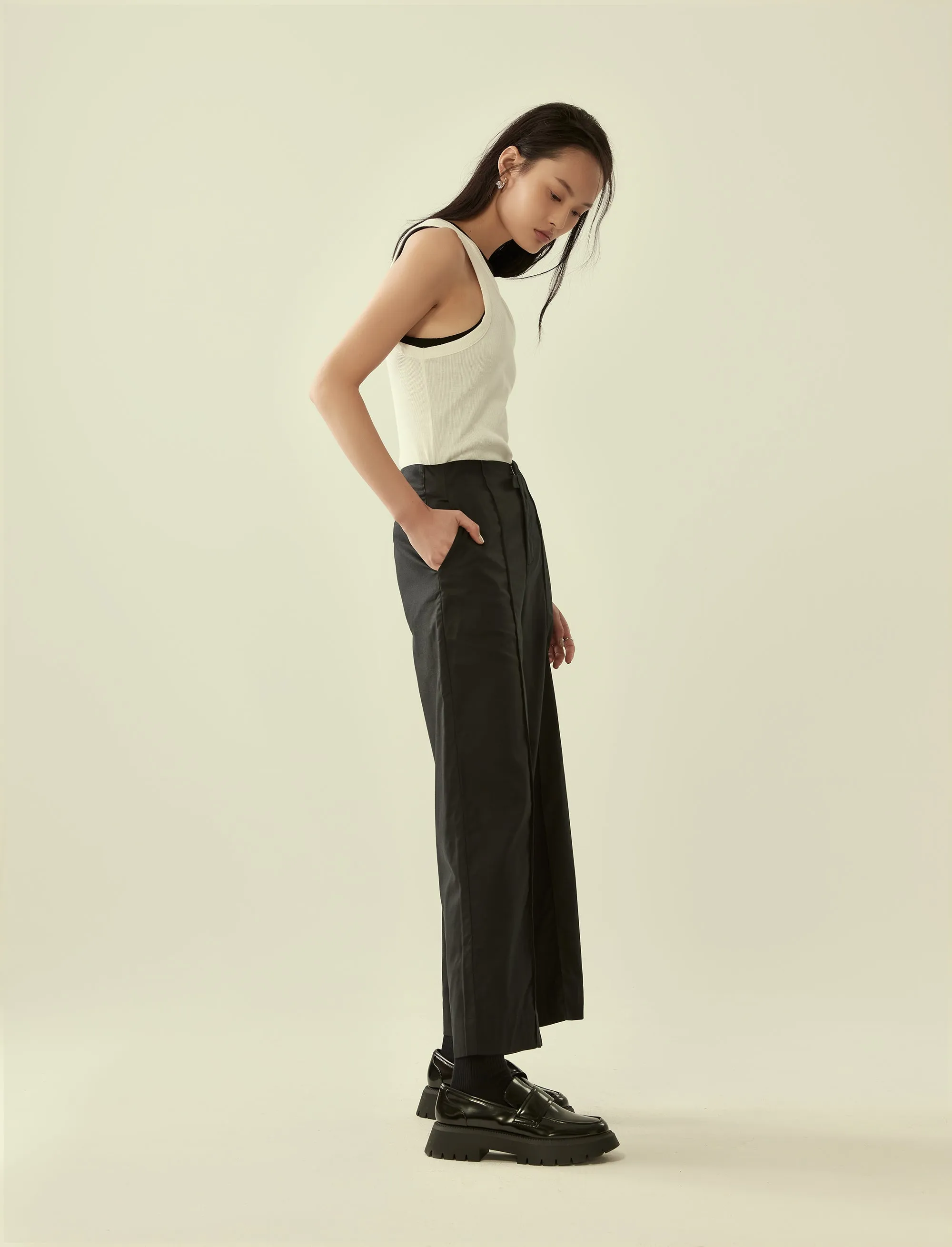 pin-tuck wide leg trousers