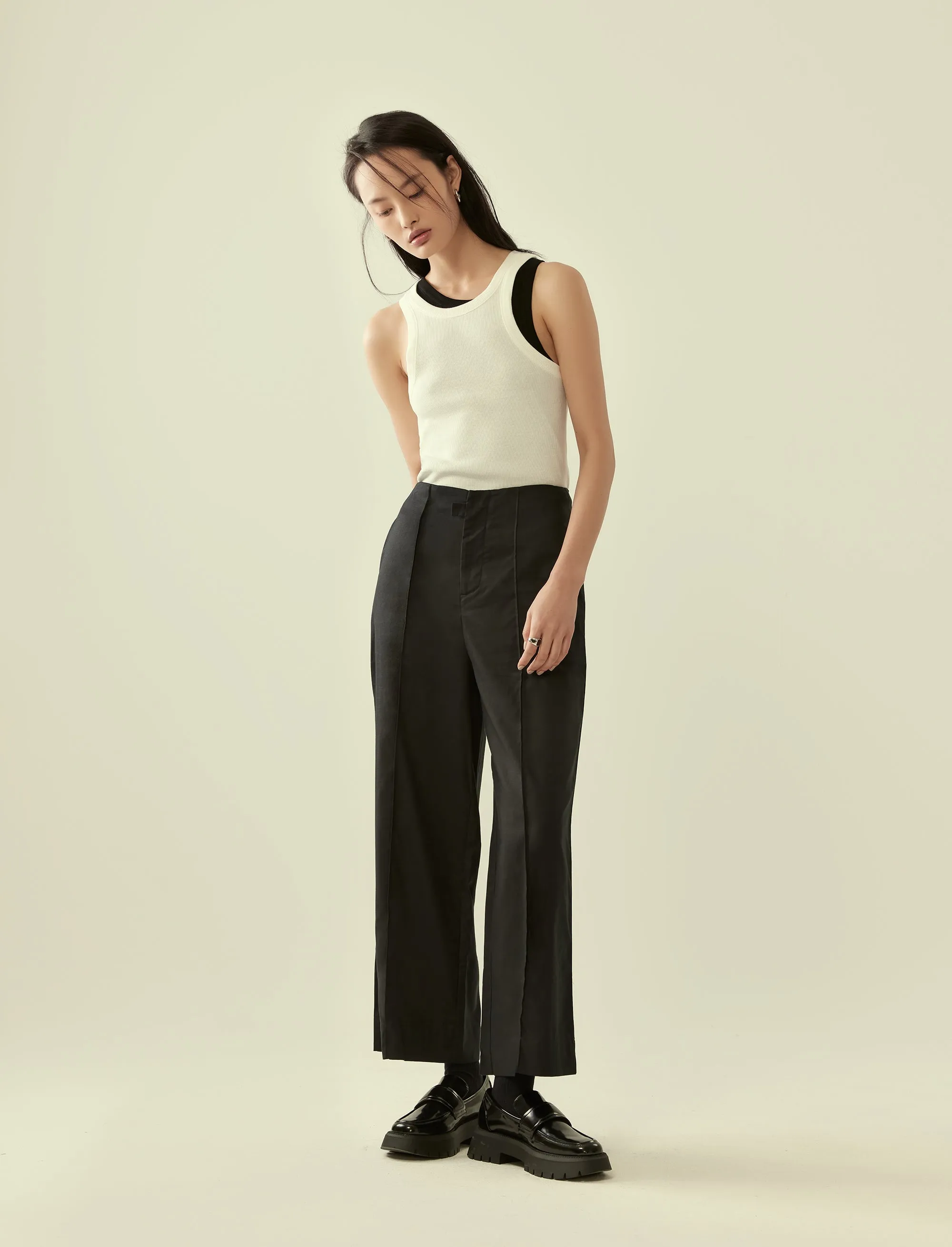 pin-tuck wide leg trousers