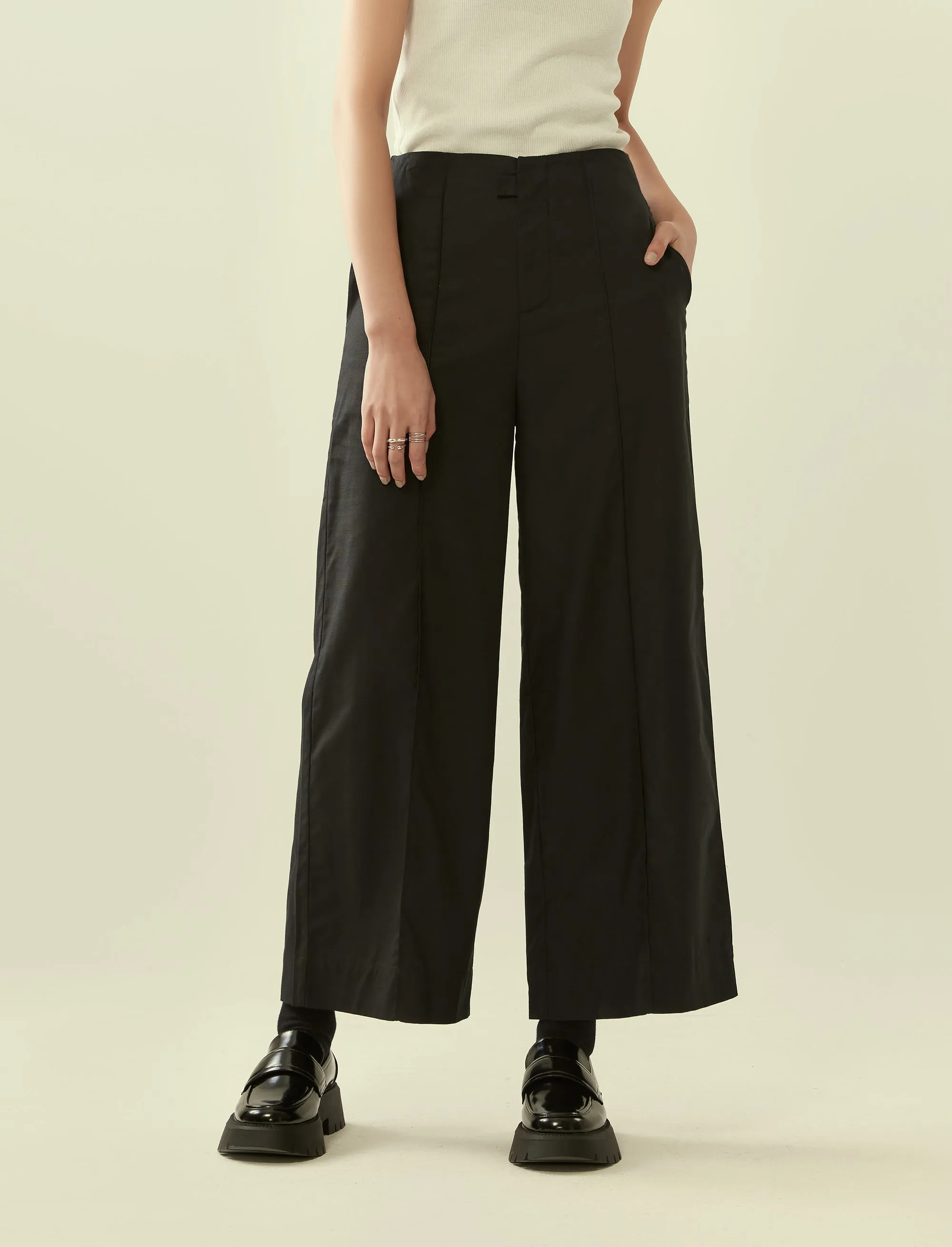 pin-tuck wide leg trousers