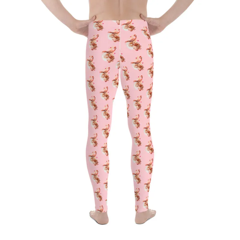 Pink Flamingo Men's Leggings, Cute Bird Meggings Compression Tights-Made in USA/EU