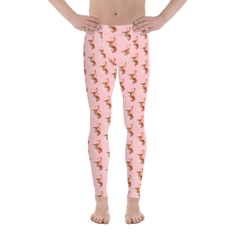 Pink Flamingo Men's Leggings, Cute Bird Meggings Compression Tights-Made in USA/EU