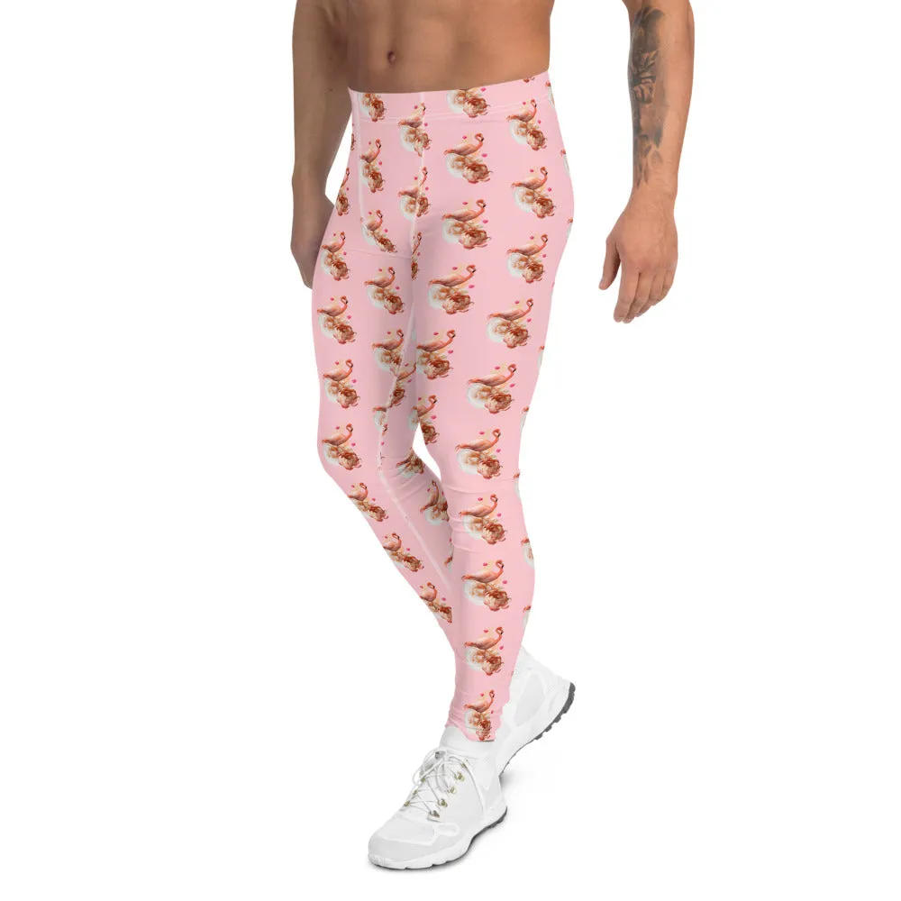 Pink Flamingo Men's Leggings, Cute Bird Meggings Compression Tights-Made in USA/EU