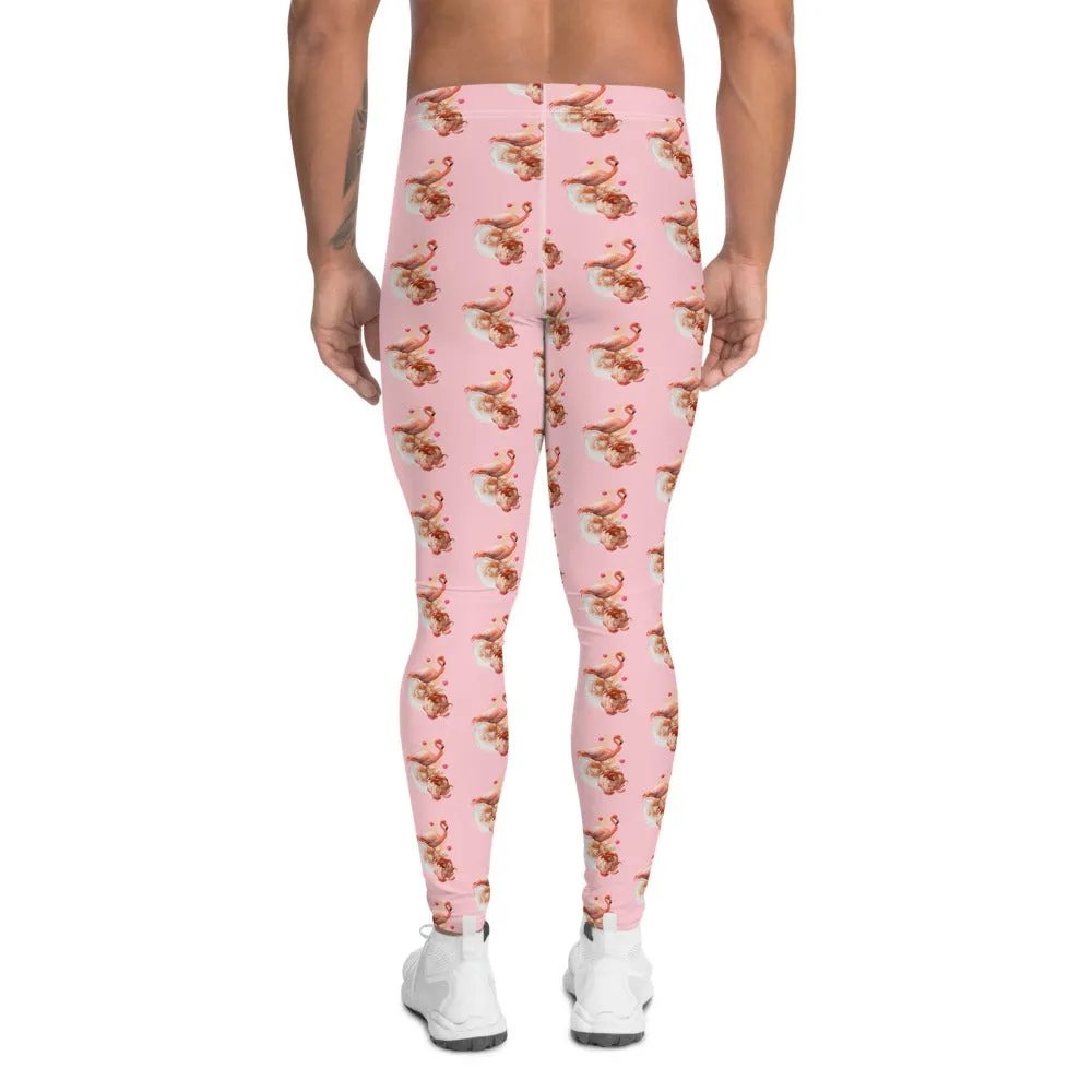 Pink Flamingo Men's Leggings, Cute Bird Meggings Compression Tights-Made in USA/EU