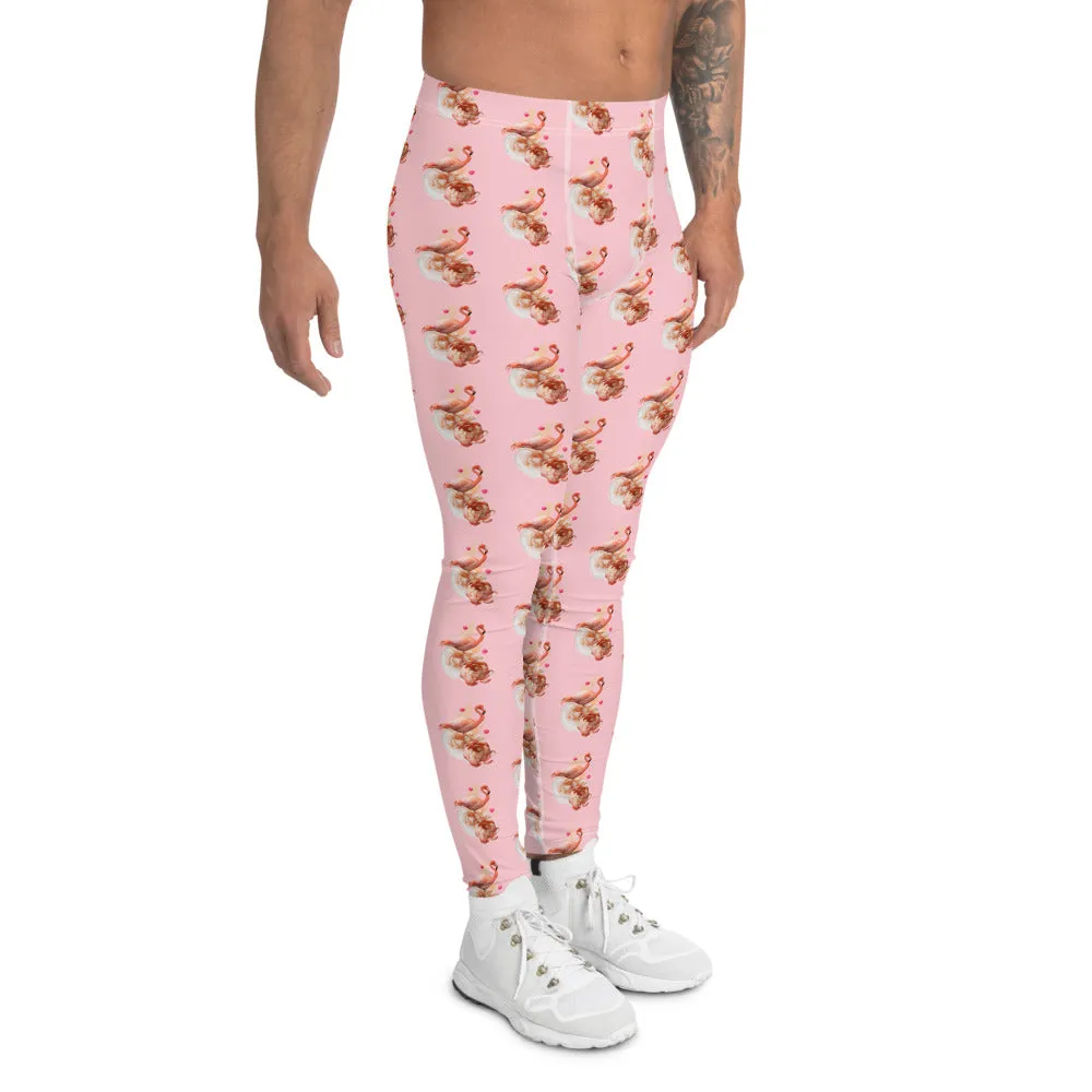 Pink Flamingo Men's Leggings, Cute Bird Meggings Compression Tights-Made in USA/EU