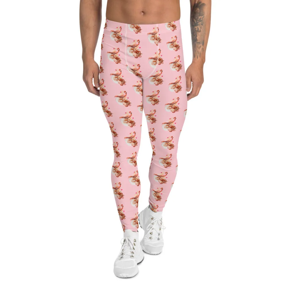 Pink Flamingo Men's Leggings, Cute Bird Meggings Compression Tights-Made in USA/EU