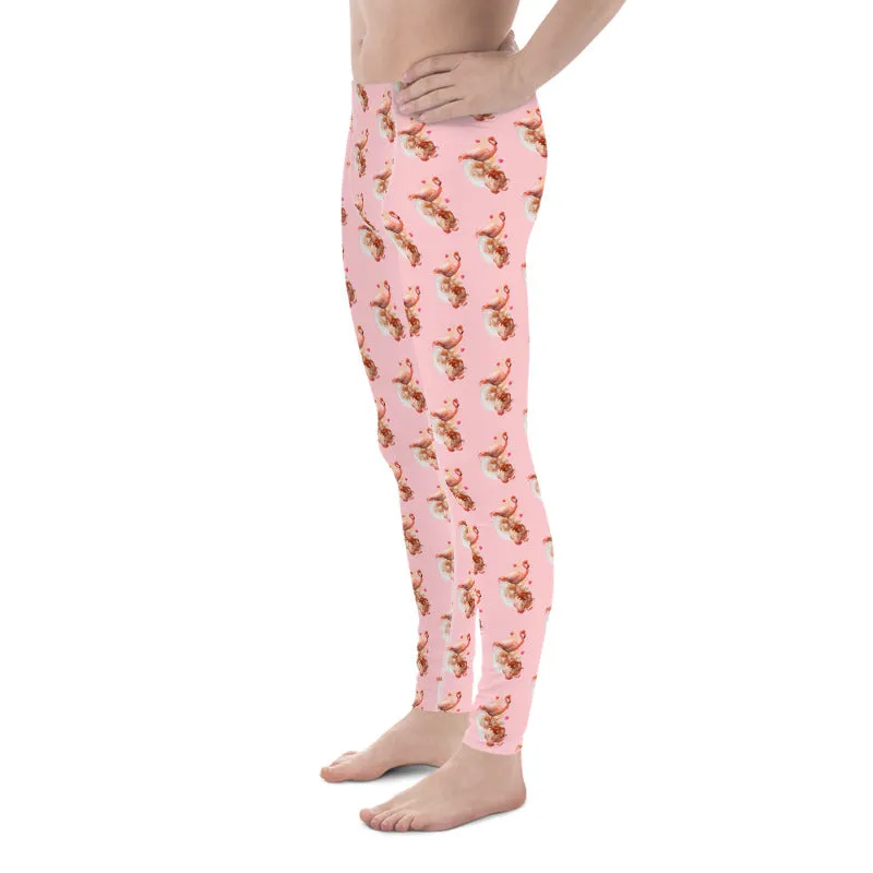 Pink Flamingo Men's Leggings, Cute Bird Meggings Compression Tights-Made in USA/EU