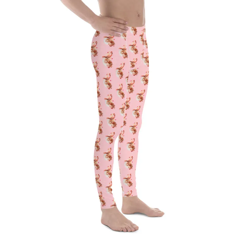 Pink Flamingo Men's Leggings, Cute Bird Meggings Compression Tights-Made in USA/EU