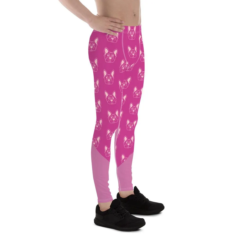 Pink French Bulldog Designer Men's Leggings Meggings Compression Best Tights Pants- Made in USA/ EU/ MX