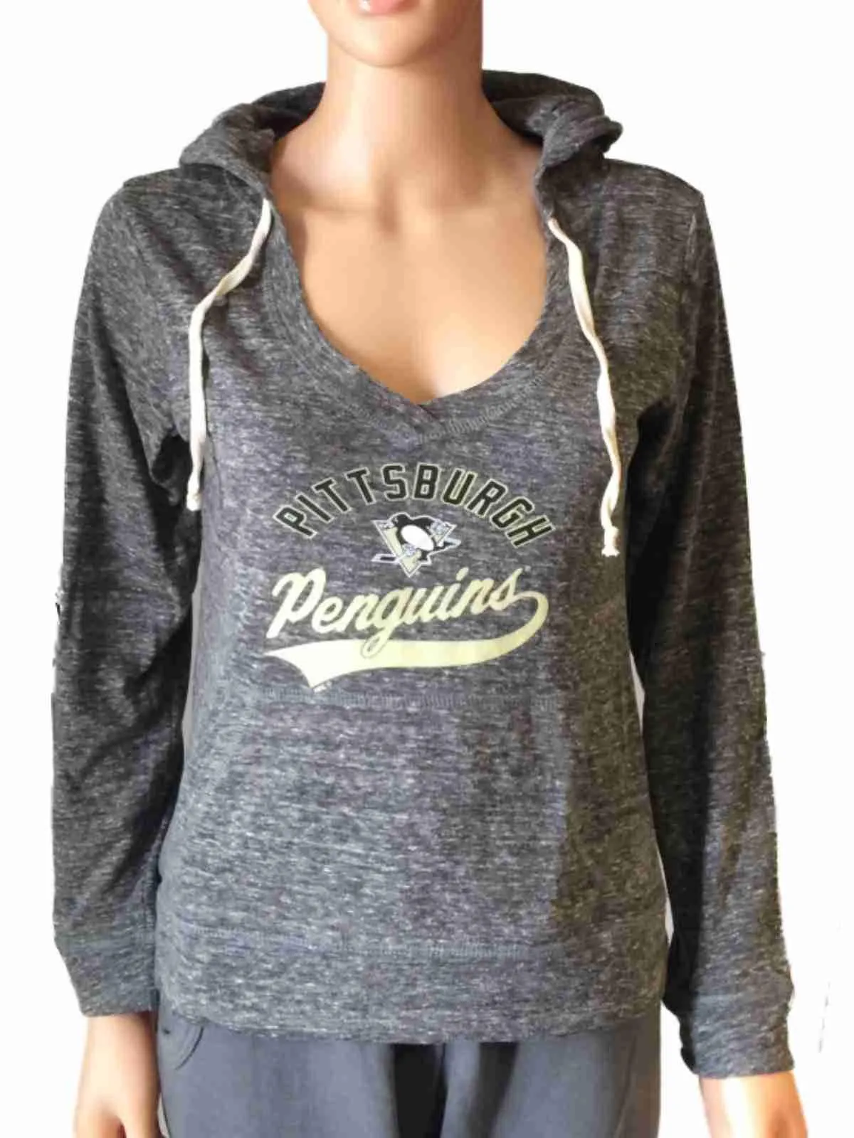 Pittsburgh Penguins SAAG Women Gray Lightweight Pullover Hoodie Sweatshirt