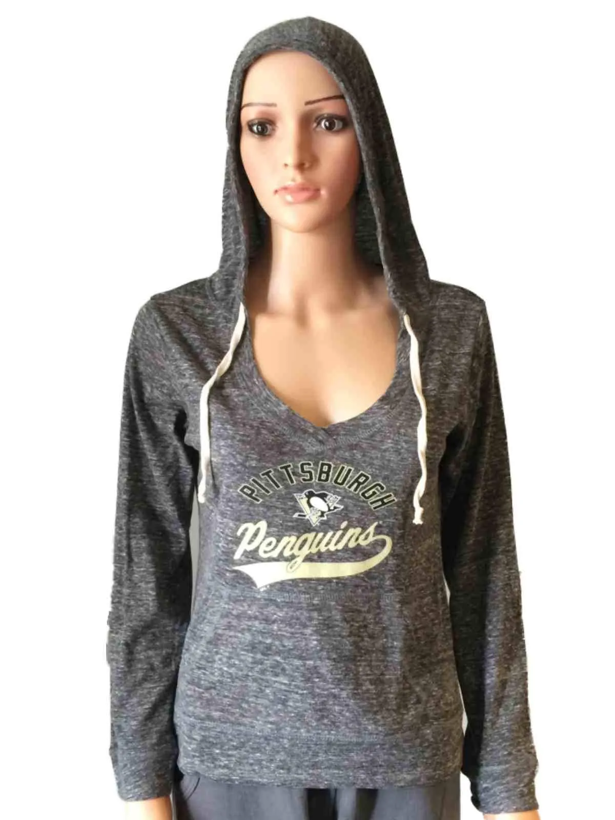 Pittsburgh Penguins SAAG Women Gray Lightweight Pullover Hoodie Sweatshirt