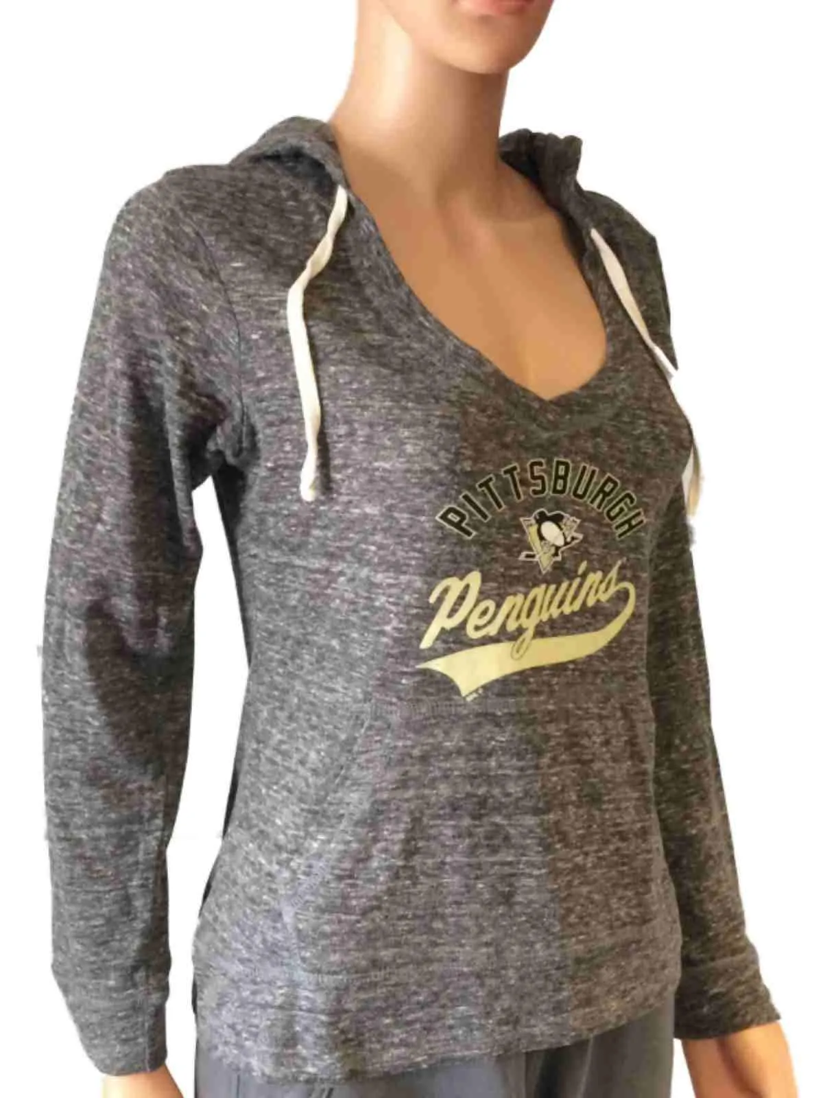 Pittsburgh Penguins SAAG Women Gray Lightweight Pullover Hoodie Sweatshirt