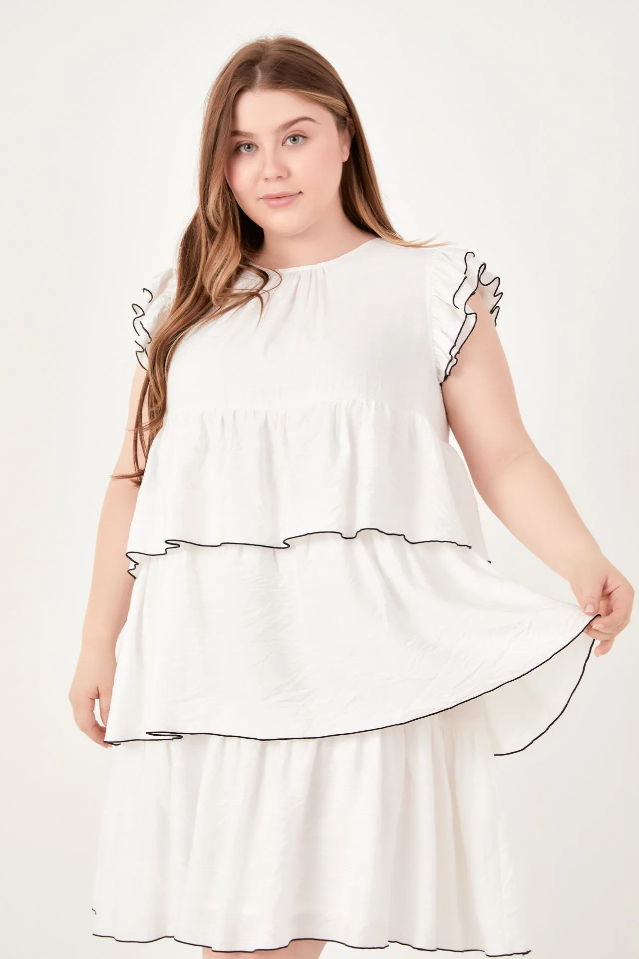 Plus Size Contrast Detail Babydoll Dress