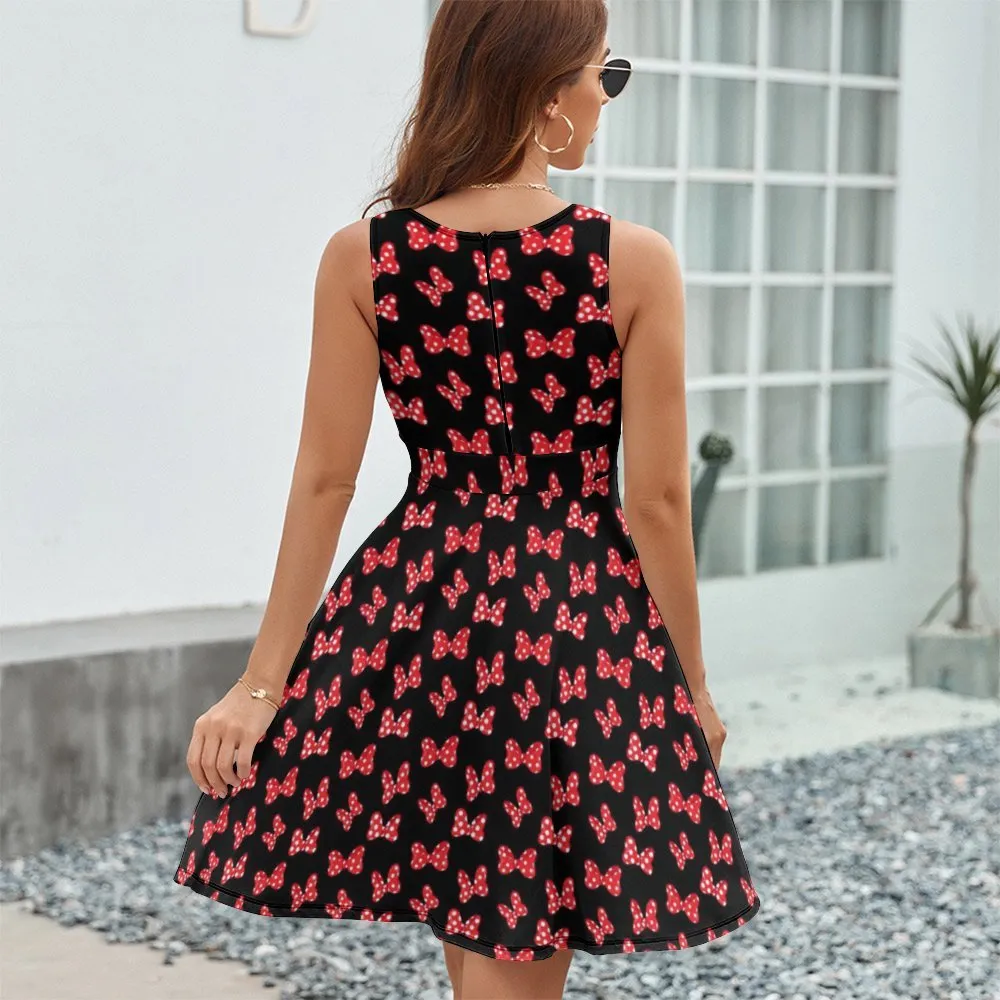 Polka Dot Bows V-Neck Sleeveless Dress