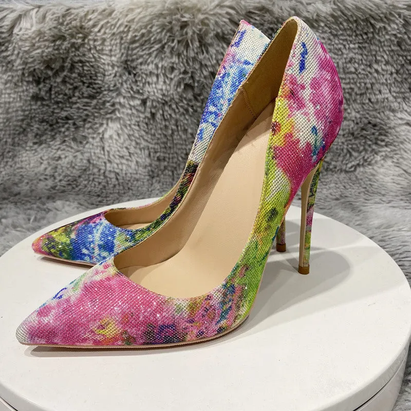 Pre Order:  Floral Sequined Pointed-Toe Pumps Shoes