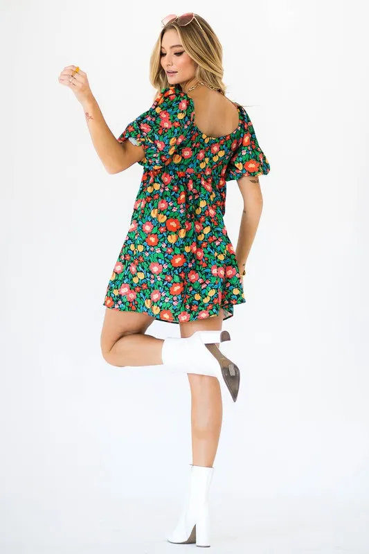 Puff Sleeve Floral Babydoll Dress