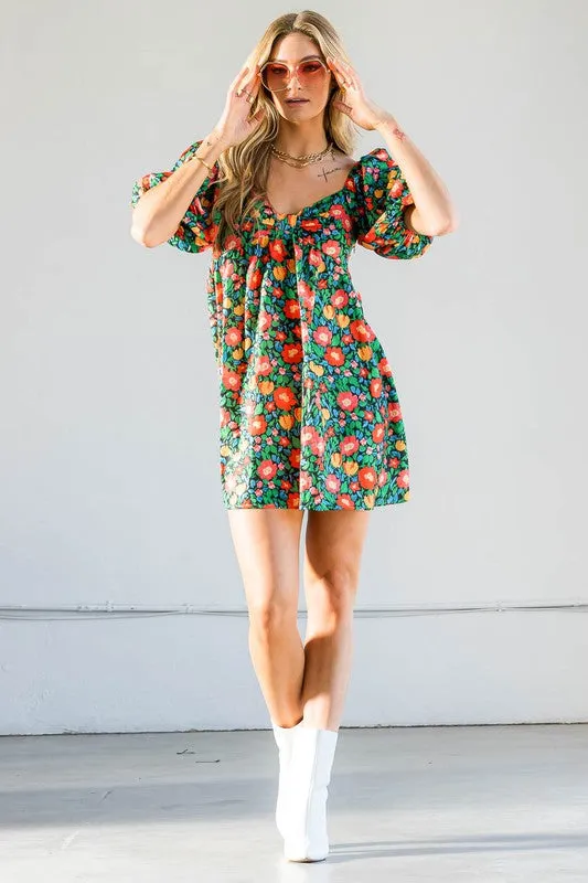 Puff Sleeve Floral Babydoll Dress