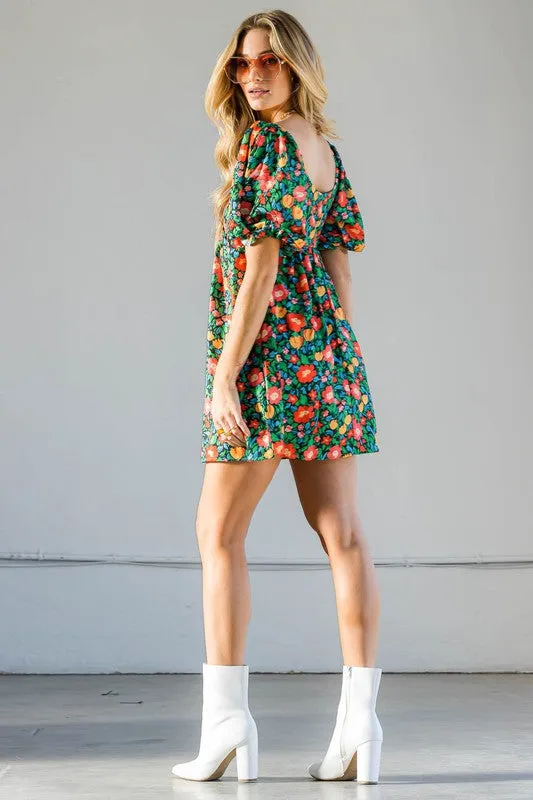 Puff Sleeve Floral Babydoll Dress