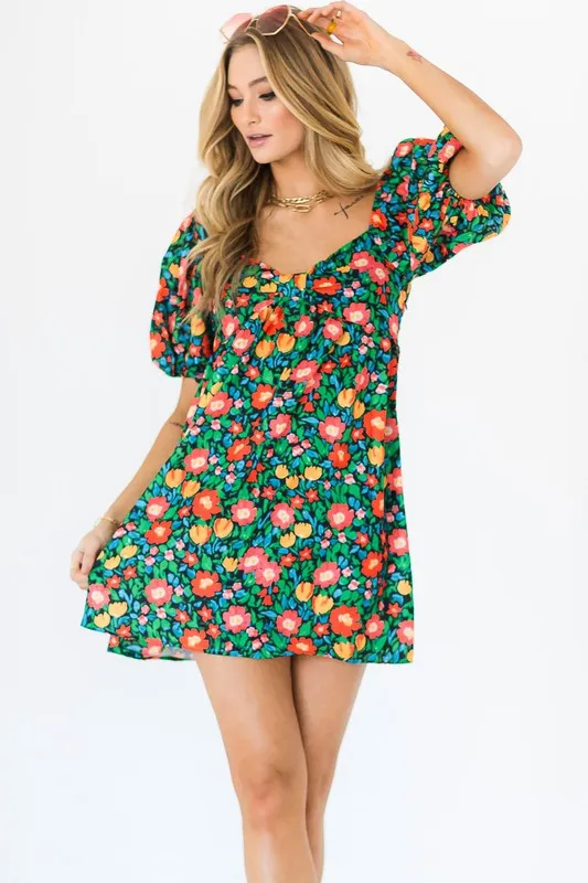 Puff Sleeve Floral Babydoll Dress