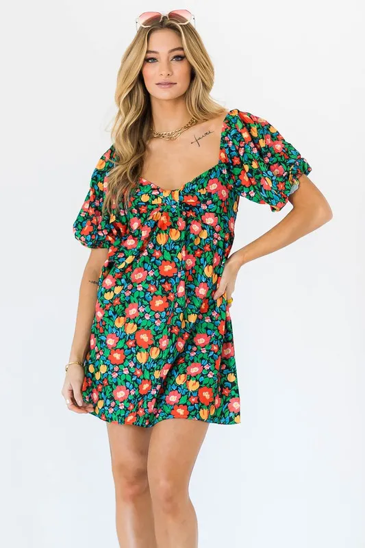 Puff Sleeve Floral Babydoll Dress