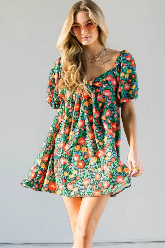 Puff Sleeve Floral Babydoll Dress