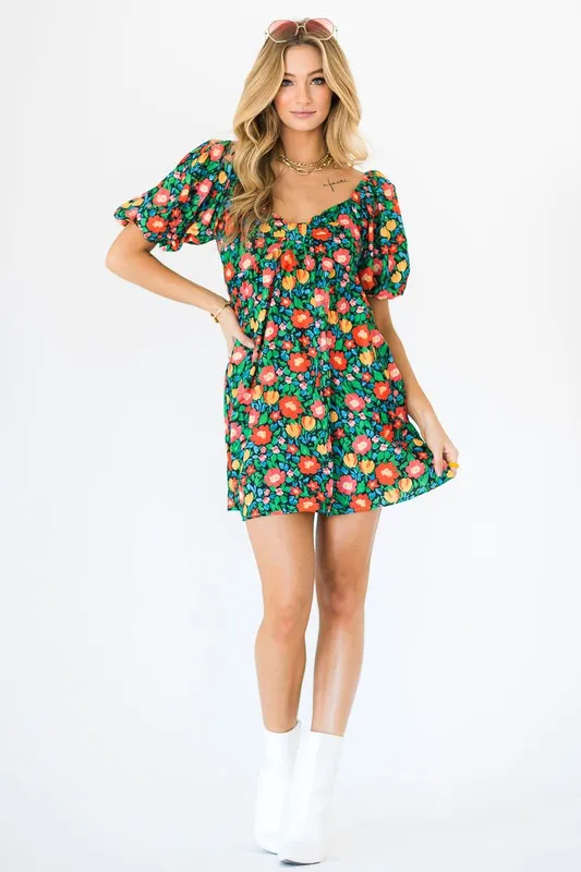 Puff Sleeve Floral Babydoll Dress