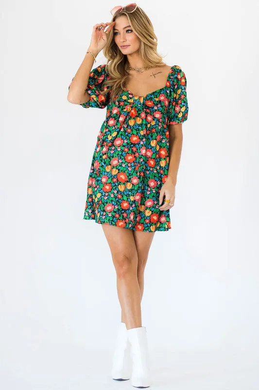 Puff Sleeve Floral Babydoll Dress