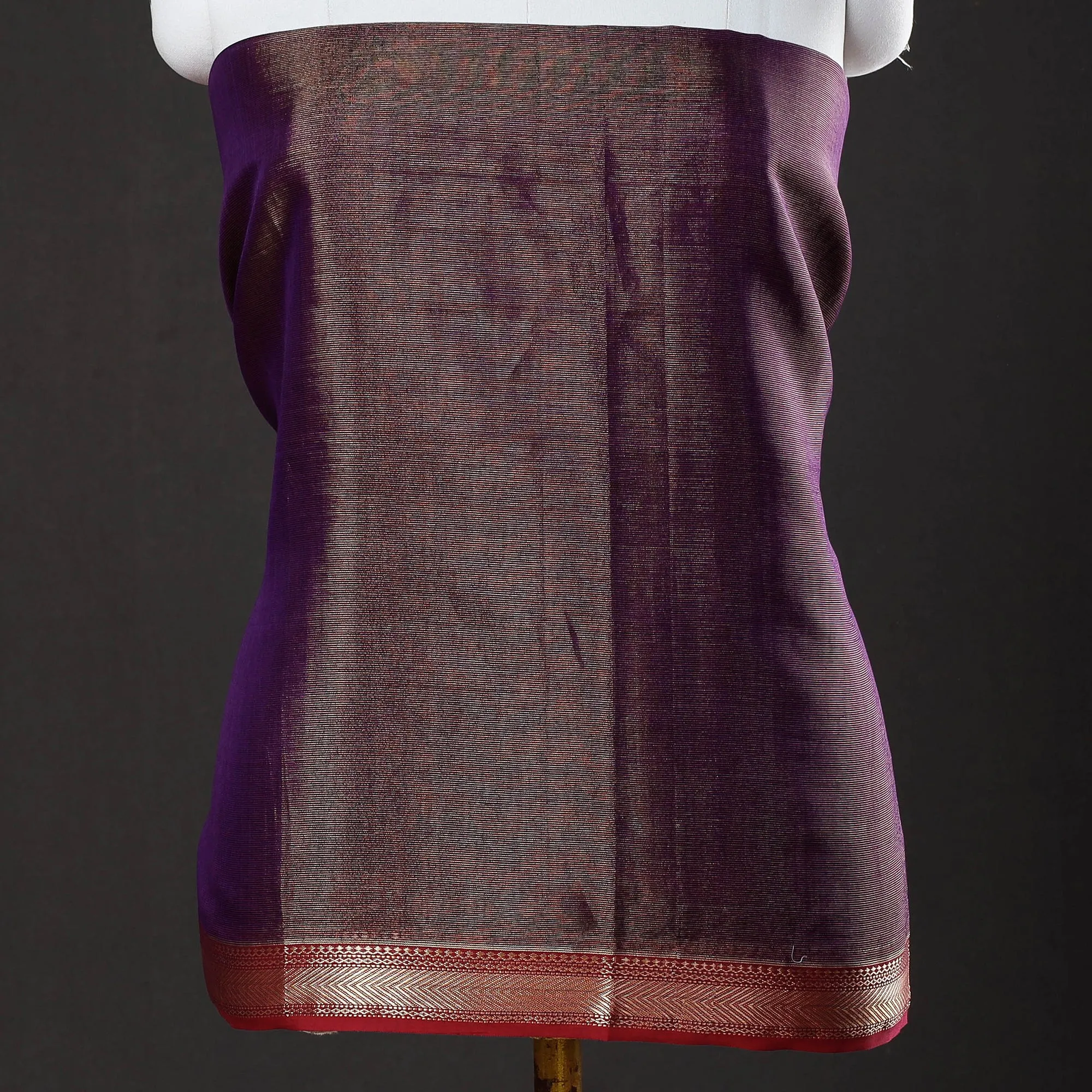 Purple - 2pc Maheshwari Silk Cotton Handloom Tissue Zari Work Suit Material Set