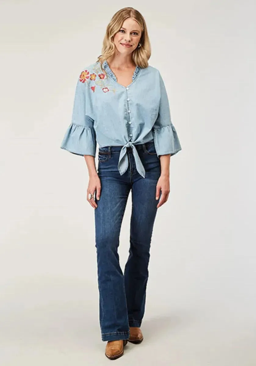 Roper Floral Applique (Denim) - Women's Cotton Shirt