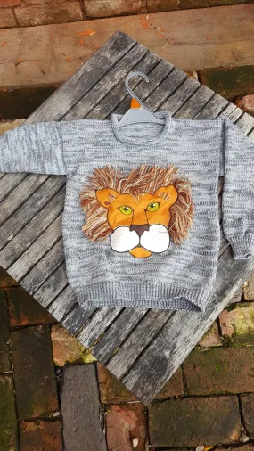 Rory Lion "Roar~y" lion jumper applique child's sweater age 5-6 boy or girl