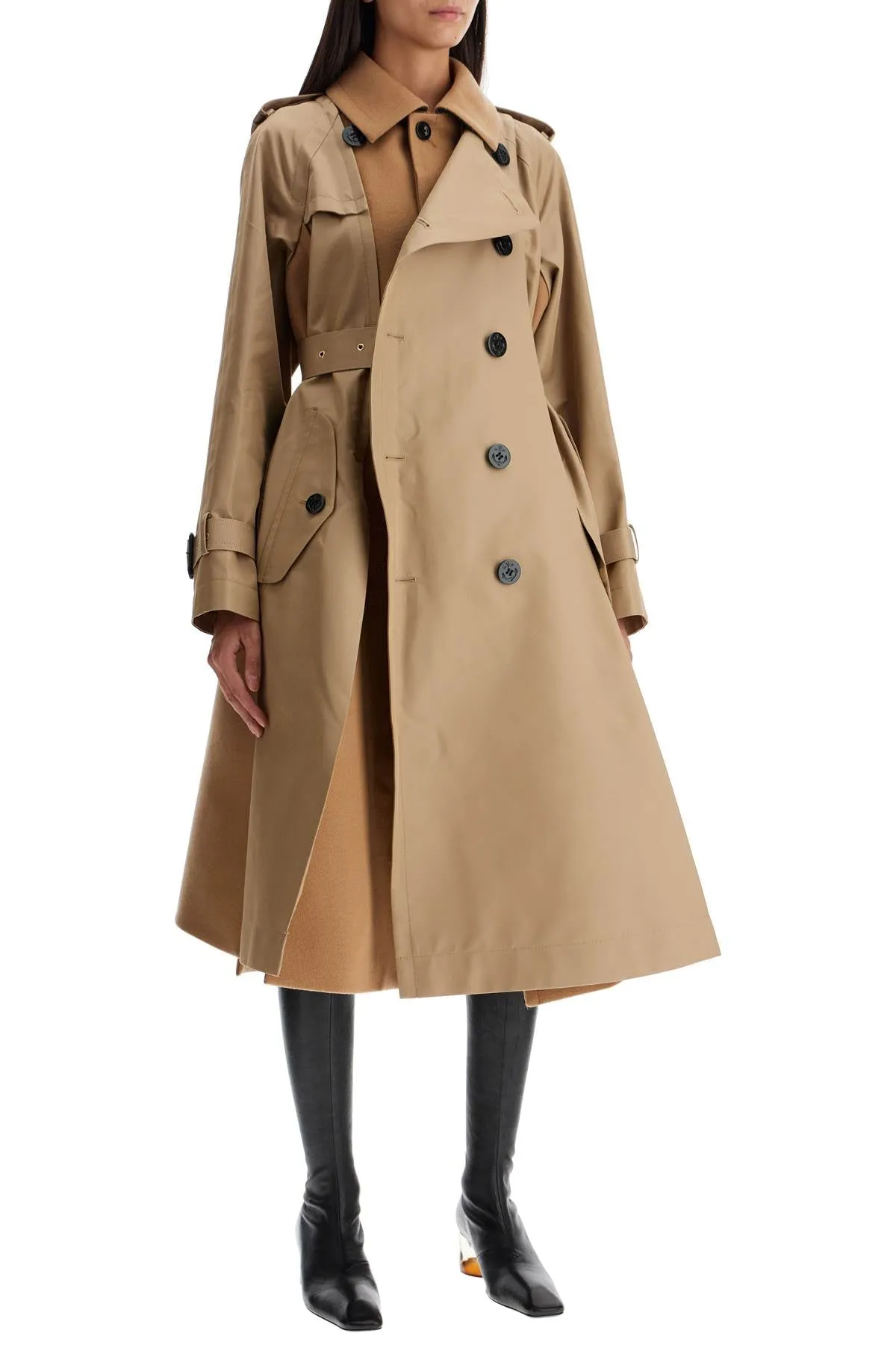 Sacai hybrid coat in gabardine and