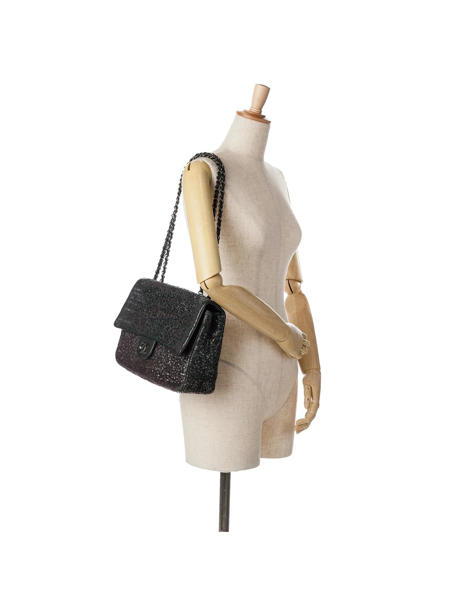 Sequined Lambskin Flap Shoulder Bag with Chain Straps